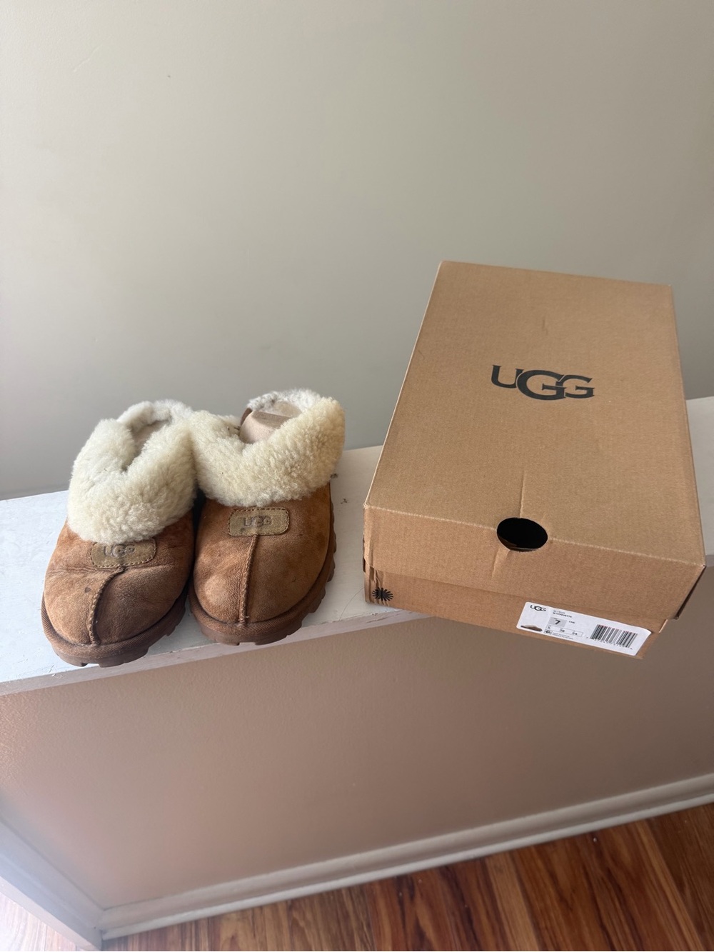 UGG Chestnut Suede Shearling Slip-On Clog with Cream Collar - Picture 3 of 5